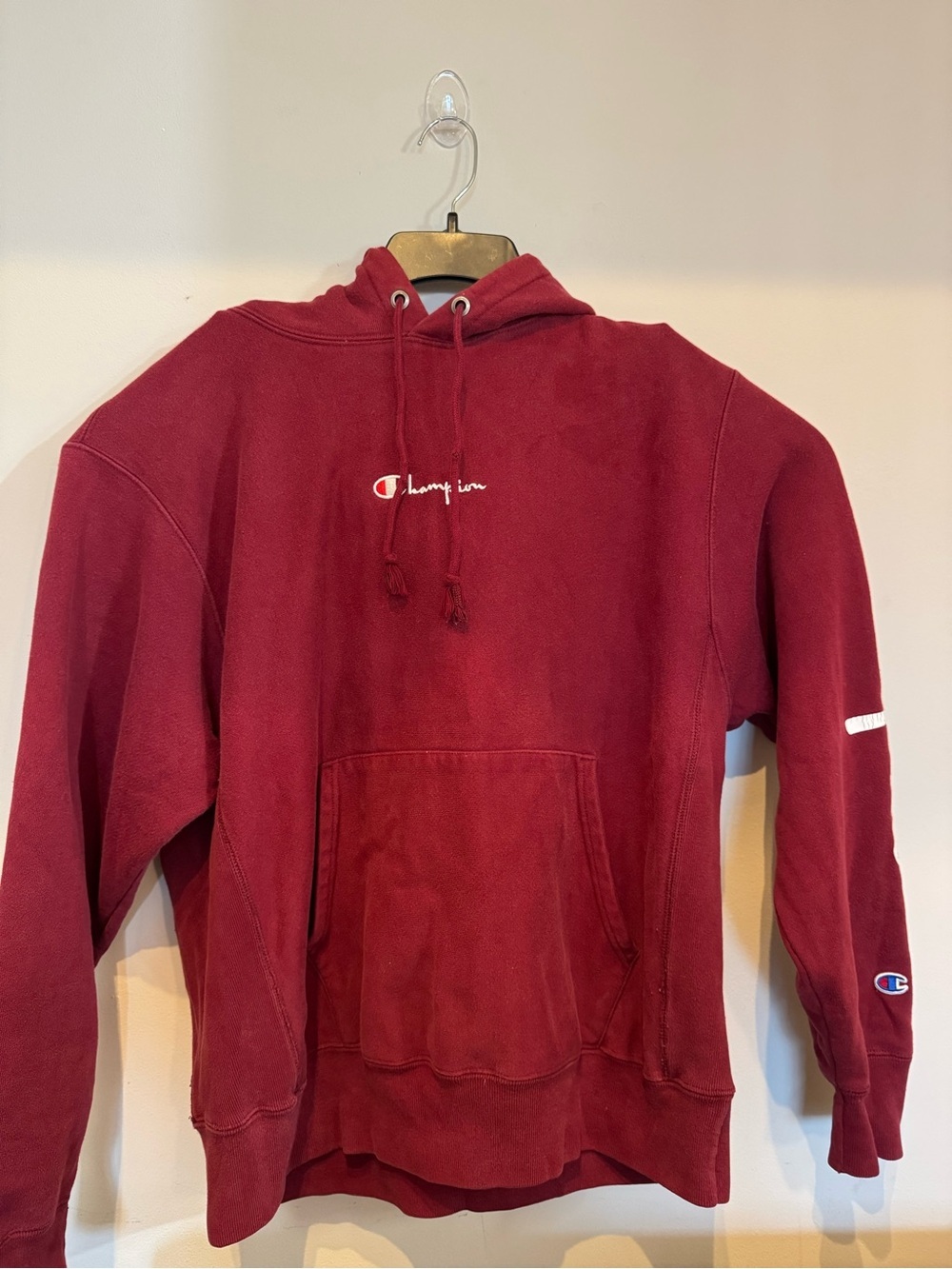 Champion Maroon Reverse Weave Hoodie with Logo Tag